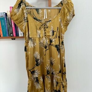 Anthropologie Mustard Floral Midi Dress